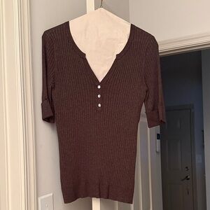 INC International Concepts Brown Ribbed Short Sleeve Top